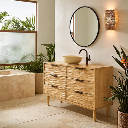 Solid Wood Bathroom Vanity Cabinet with Textured Drawer Fronts – Modern Rustic Floating Sink Console, Walnut Finish Storage Cabinet - Livewoodcraft - 3