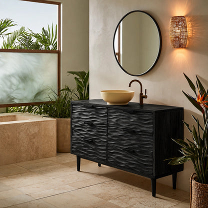 Solid Wood Bathroom Vanity Cabinet with Textured Drawer Fronts – Modern Rustic Floating Sink Console, Walnut Finish Storage Cabinet - Livewoodcraft - 4