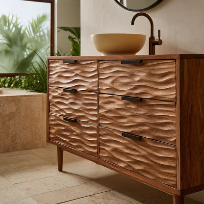Solid Wood Bathroom Vanity Cabinet with Textured Drawer Fronts – Modern Rustic Floating Sink Console, Walnut Finish Storage Cabinet - Livewoodcraft - 5