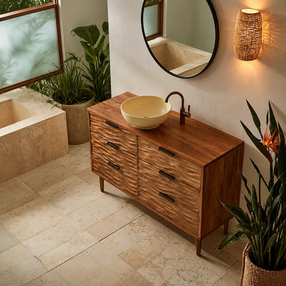 Solid Wood Bathroom Vanity Cabinet with Textured Drawer Fronts – Modern Rustic Floating Sink Console, Walnut Finish Storage Cabinet - Livewoodcraft - 7