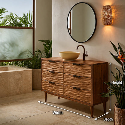 Solid Wood Bathroom Vanity Cabinet with Textured Drawer Fronts – Modern Rustic Floating Sink Console, Walnut Finish Storage Cabinet - Livewoodcraft - 9
