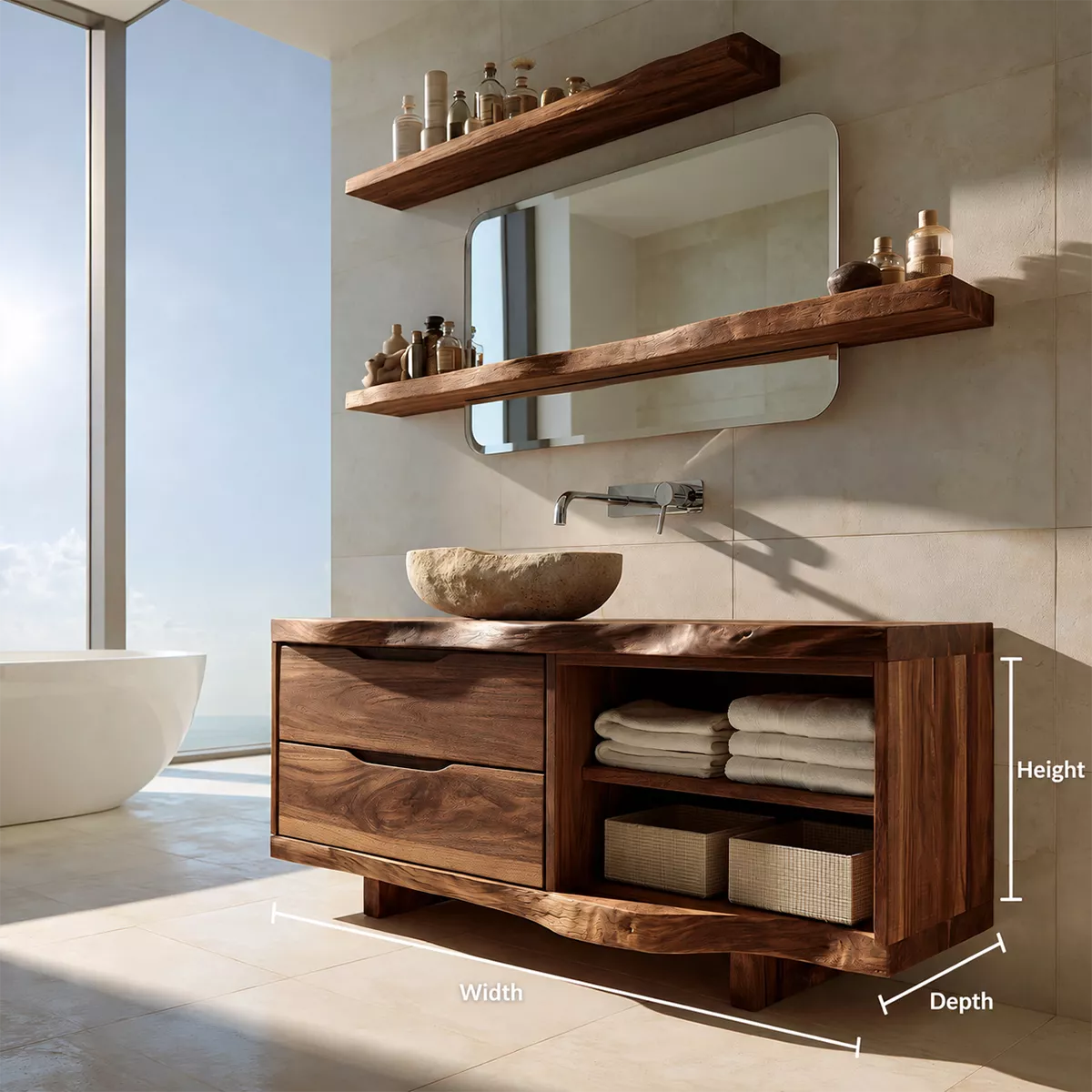 Solid Wood Bathroom Vanity With Drawer Storage And Open Towel Shelf For Modern Bathroom - Livewoodcraft - 10