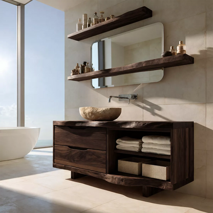 Solid Wood Bathroom Vanity With Drawer Storage And Open Towel Shelf For Modern Bathroom - Livewoodcraft - 2