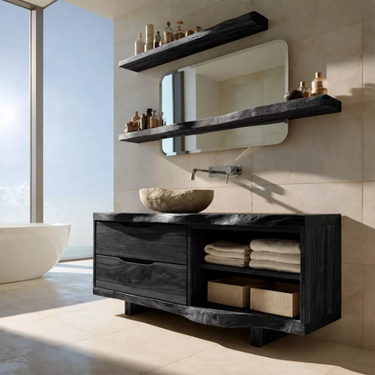 Solid Wood Bathroom Vanity With Drawer Storage And Open Towel Shelf For Modern Bathroom - Livewoodcraft - 3