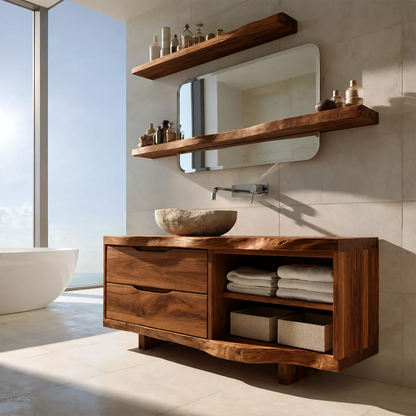Solid Wood Bathroom Vanity With Drawer Storage And Open Towel Shelf For Modern Bathroom - Livewoodcraft