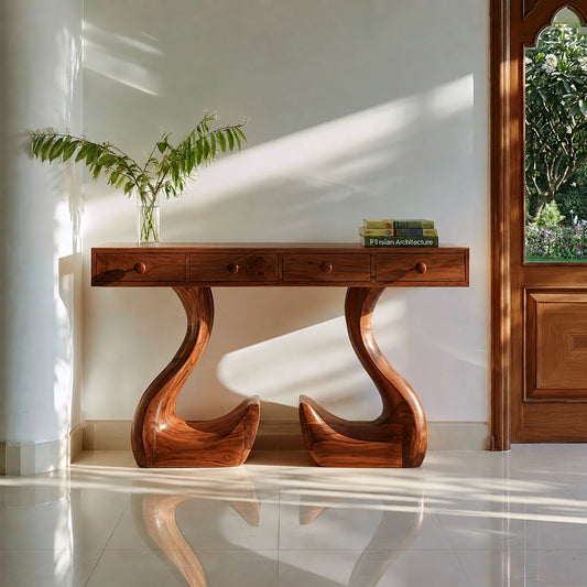 Solid Wood Console Table with Drawers and Sculptural Legs - Livewoodcraft