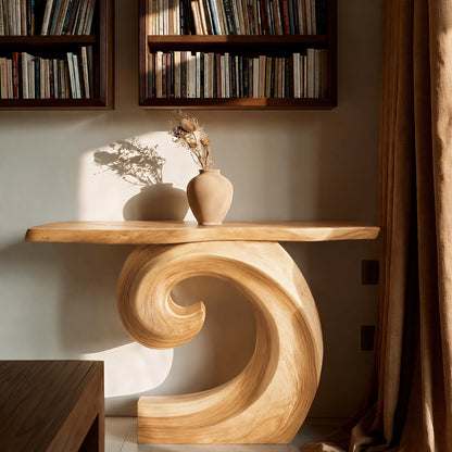 Spiral Base Natural Solid Wood Console Table for Modern Interiors - Livewoodcraft - 3