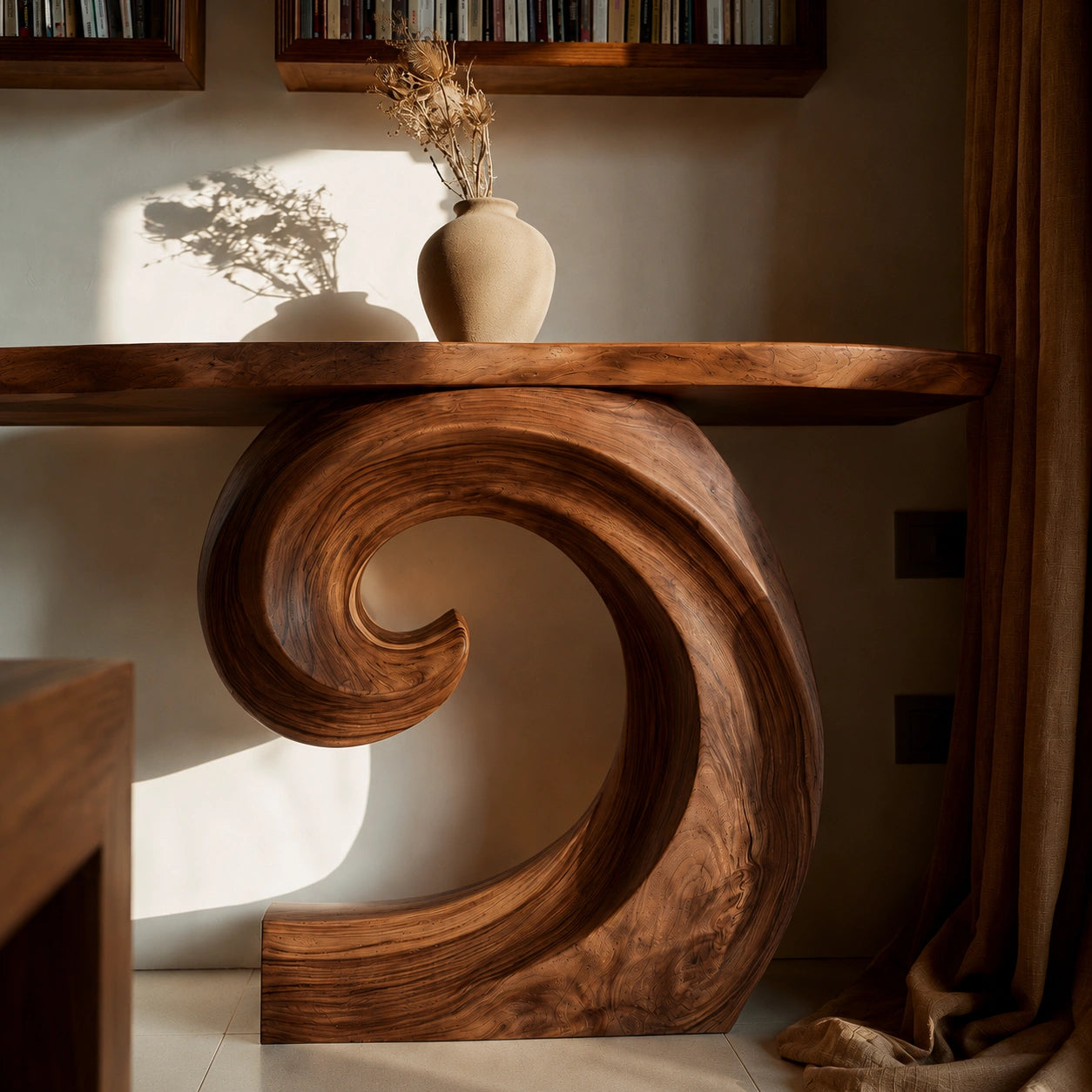 Spiral Base Natural Solid Wood Console Table for Modern Interiors - Livewoodcraft - 5