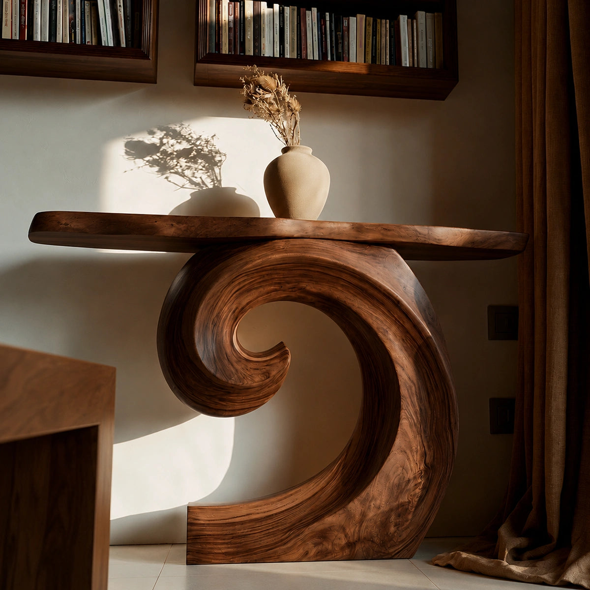 Spiral Base Natural Solid Wood Console Table for Modern Interiors - Livewoodcraft - 6