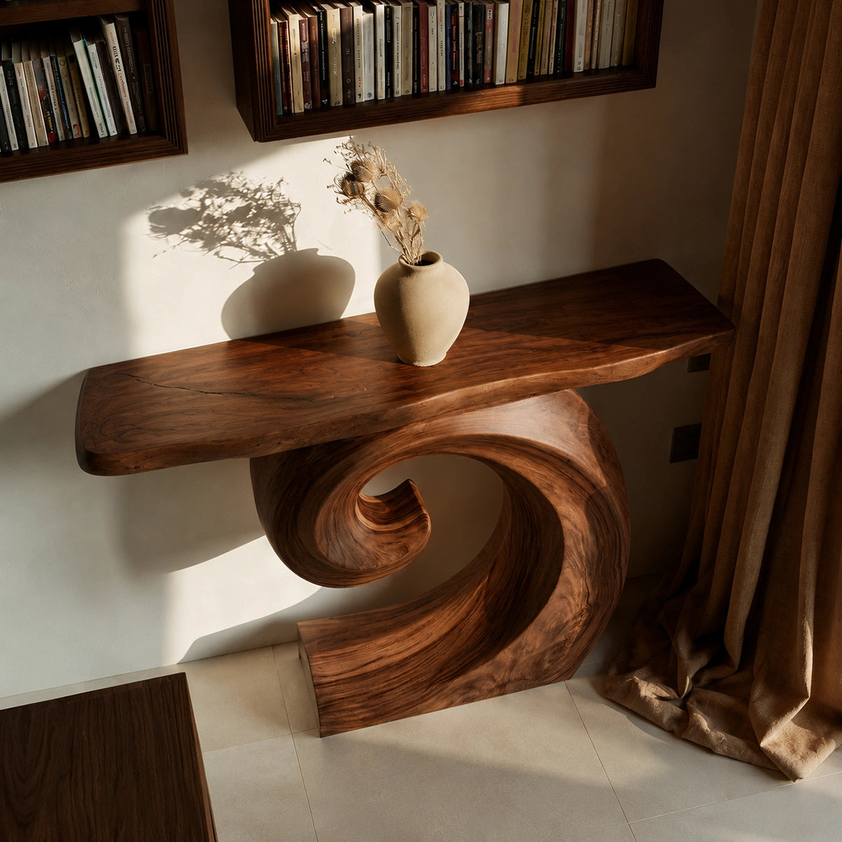 Spiral Base Natural Solid Wood Console Table for Modern Interiors - Livewoodcraft - 7
