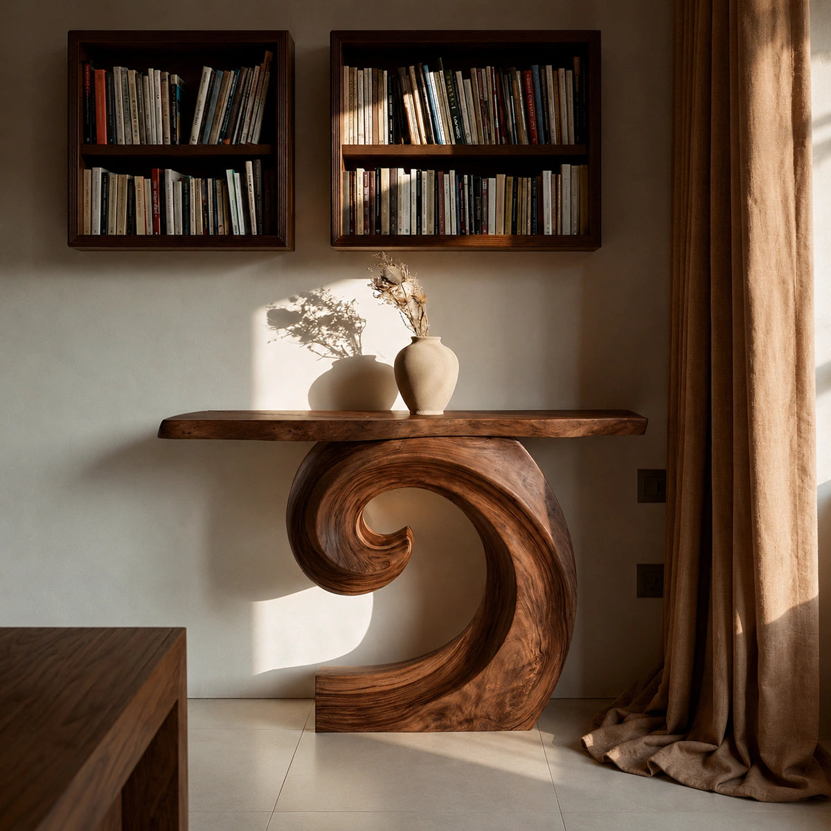 Spiral Base Natural Solid Wood Console Table for Modern Interiors - Livewoodcraft - 8