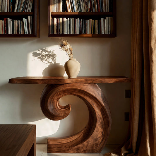 Spiral Base Natural Solid Wood Console Table for Modern Interiors - Livewoodcraft
