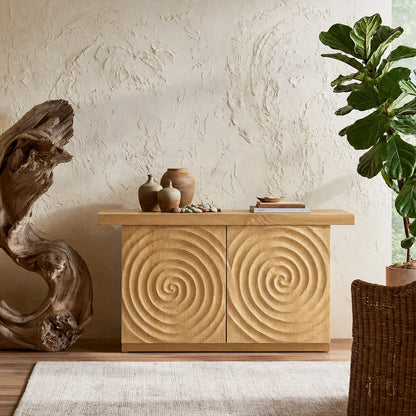 Spiral Carved Natural Solid Wood Sideboard Cabinet with Concealed Storage - Livewoodcraft - 3