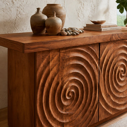 Spiral Carved Natural Solid Wood Sideboard Cabinet with Concealed Storage - Livewoodcraft - 5