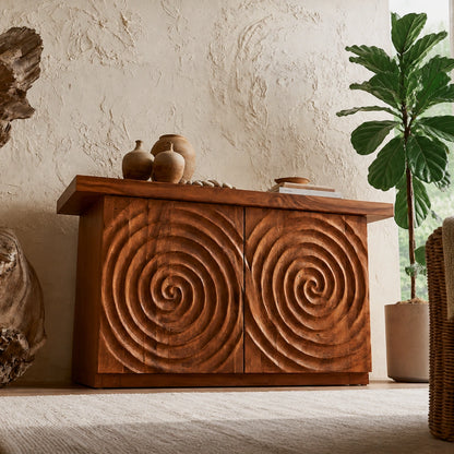 Spiral Carved Natural Solid Wood Sideboard Cabinet with Concealed Storage - Livewoodcraft - 6