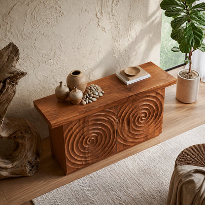 Spiral Carved Natural Solid Wood Sideboard Cabinet with Concealed Storage - Livewoodcraft - 7