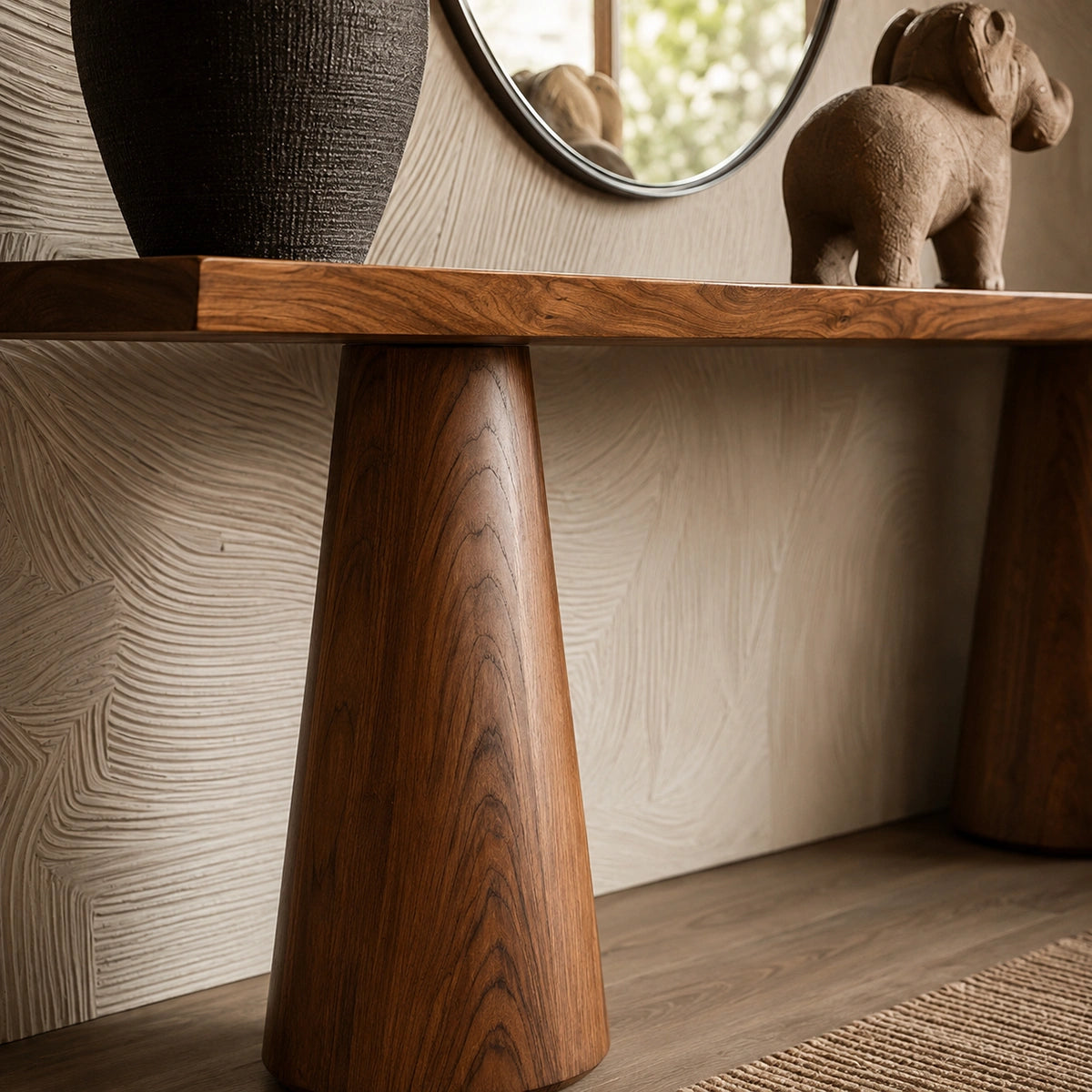 Tapered Pedestal Natural Solid Wood Console Table for Entryways - Livewoodcraft - 5