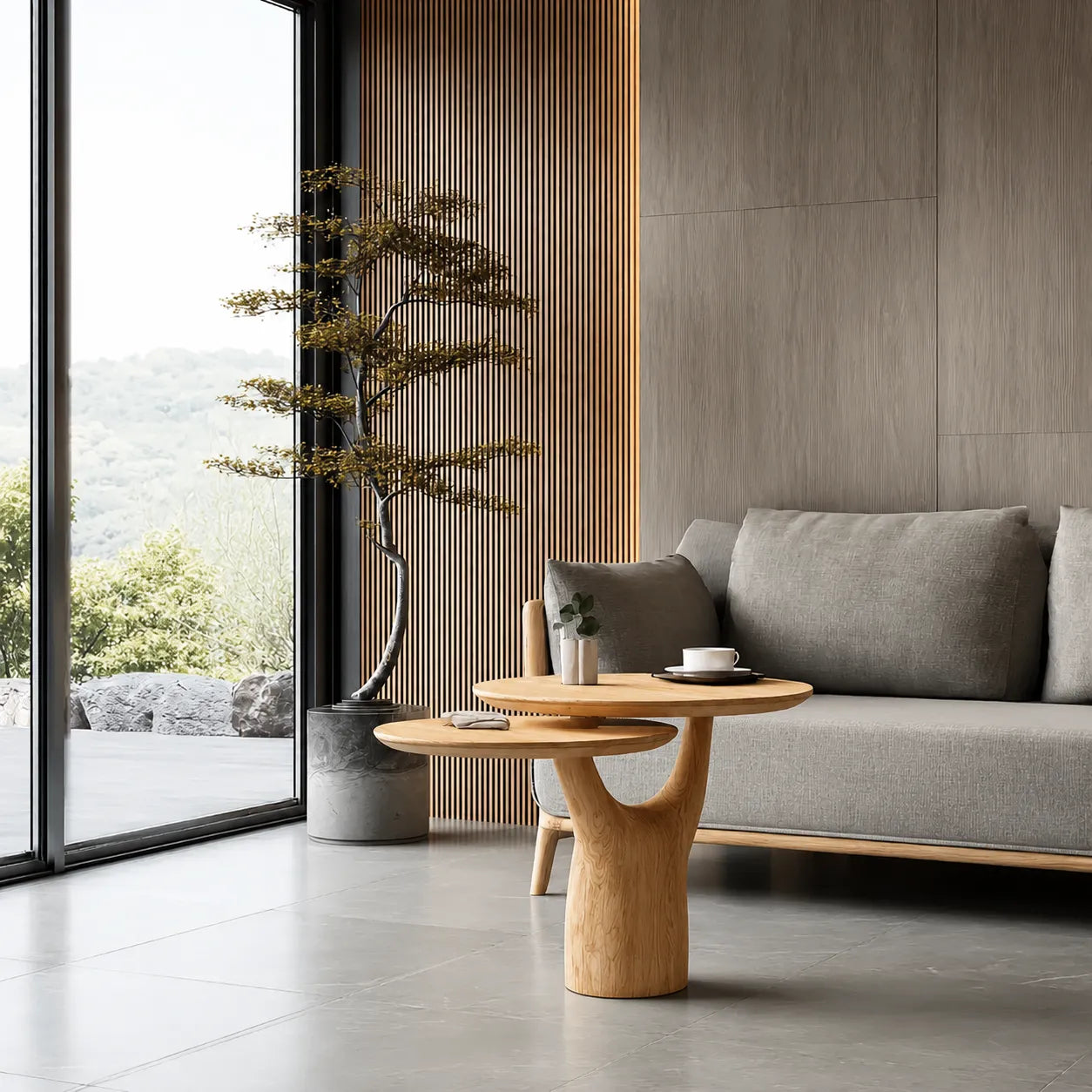 Tiered Natural Solid Wood Coffee Table with Sculptural Pedestal Base - Livewoodcraft - 3