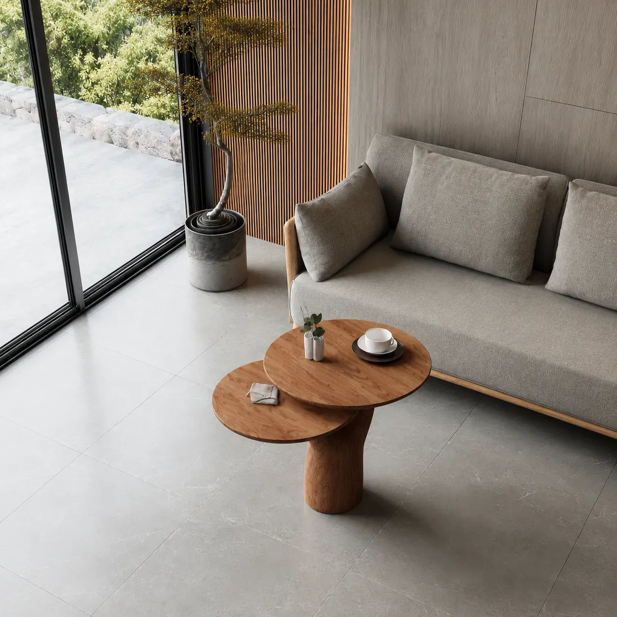 Tiered Natural Solid Wood Coffee Table with Sculptural Pedestal Base - Livewoodcraft - 6