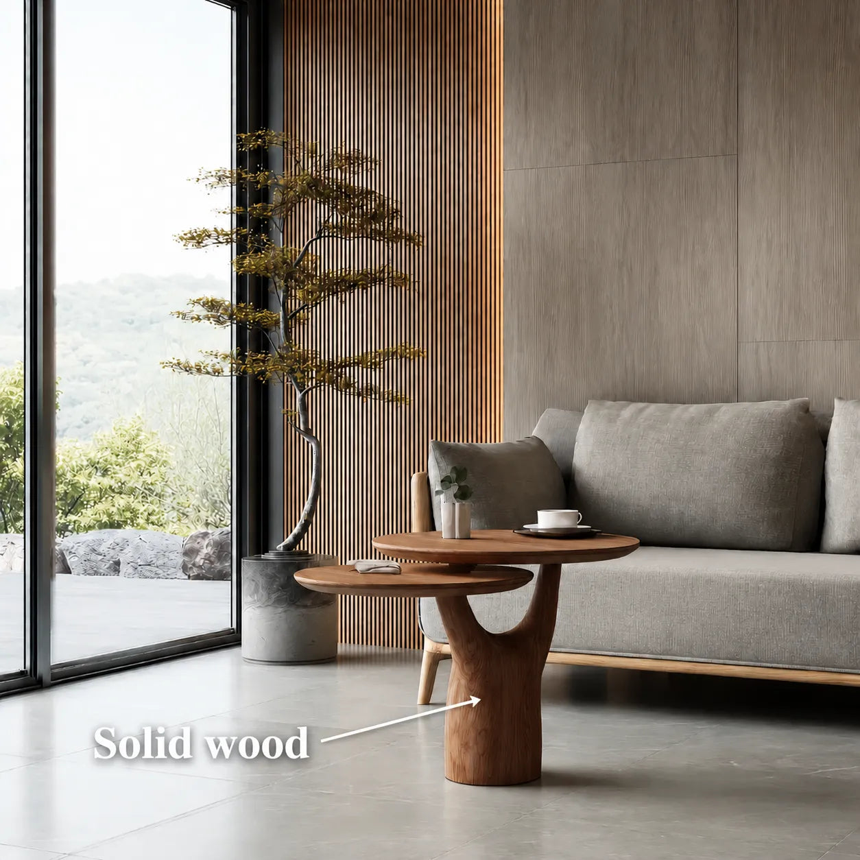 Tiered Natural Solid Wood Coffee Table with Sculptural Pedestal Base - Livewoodcraft - 9