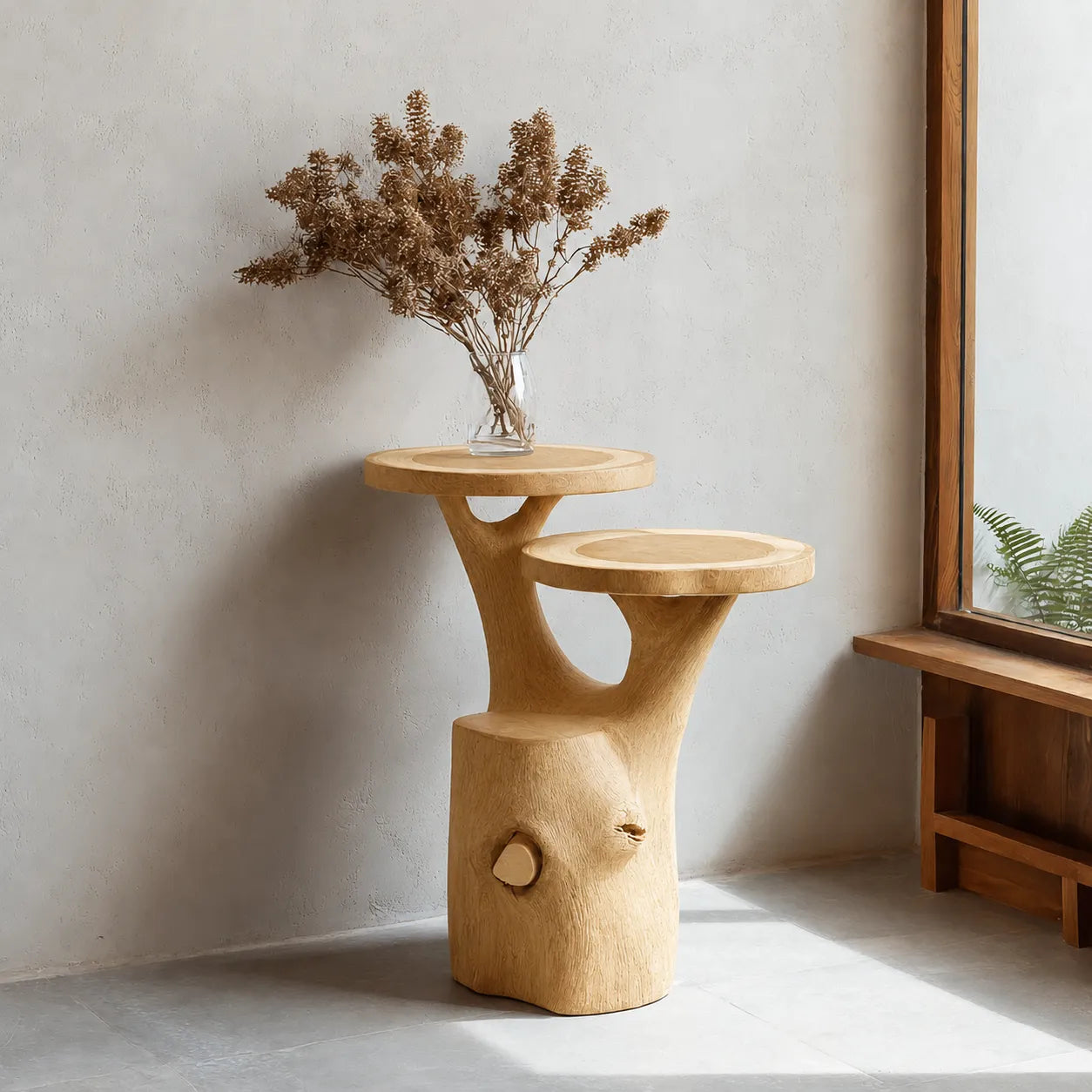 Tiered Natural Solid Wood Side Table with Organic Tree Trunk Base - Livewoodcraft - 3