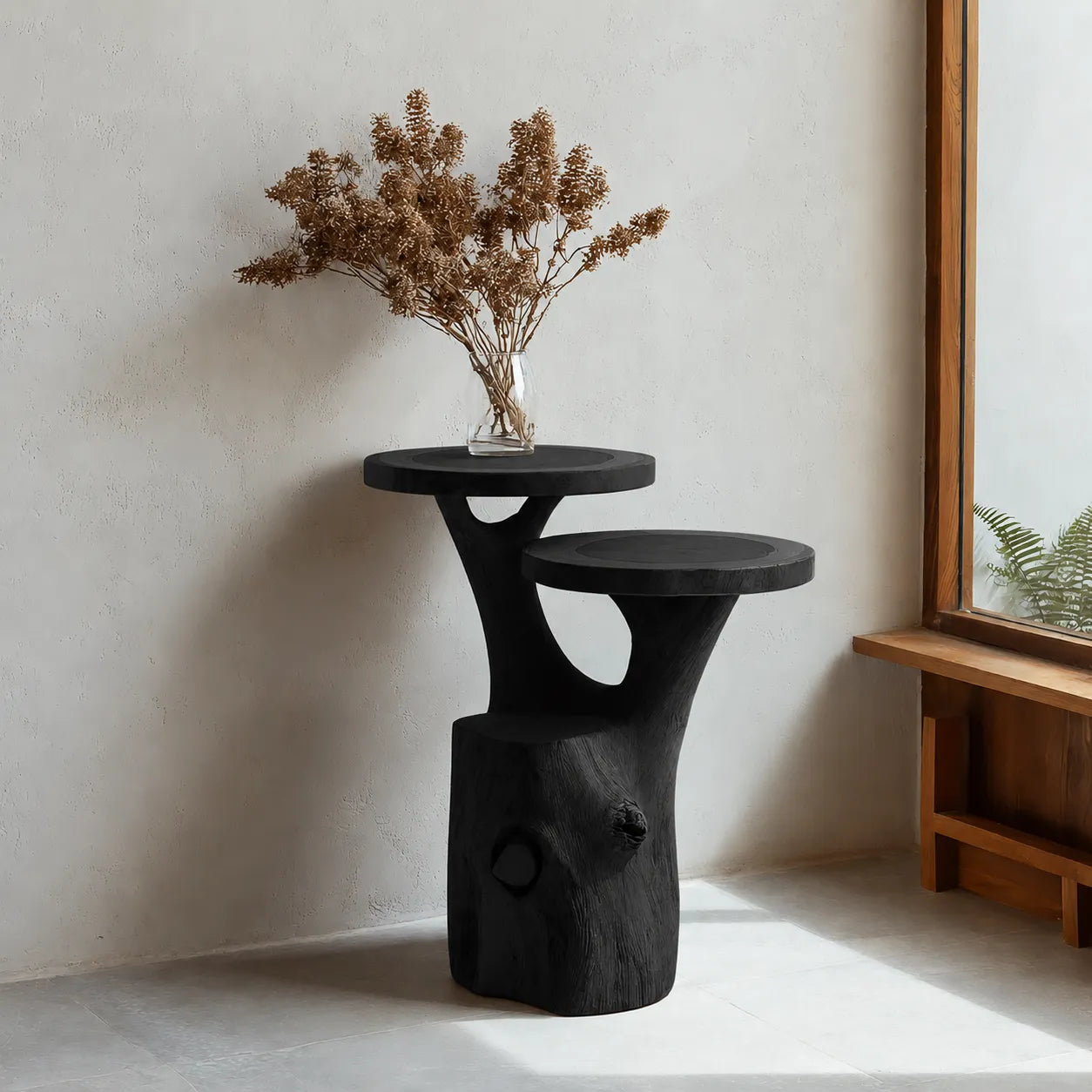 Tiered Natural Solid Wood Side Table with Organic Tree Trunk Base - Livewoodcraft - 4
