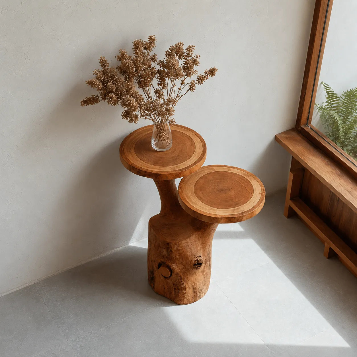 Tiered Natural Solid Wood Side Table with Organic Tree Trunk Base - Livewoodcraft - 5
