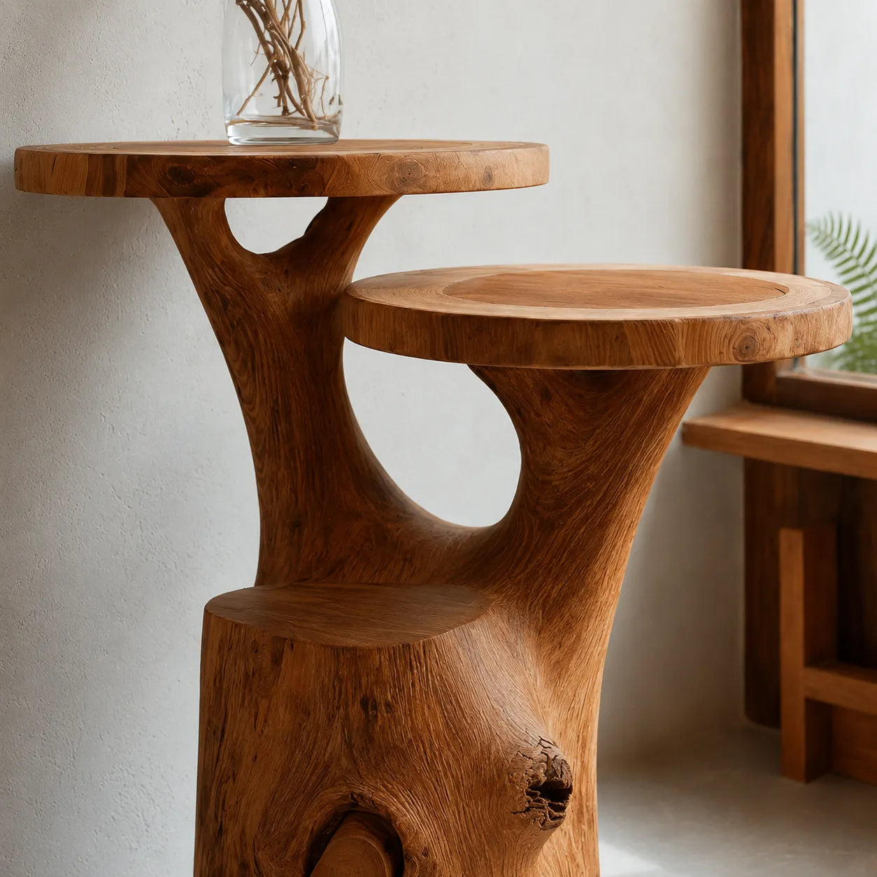 Tiered Natural Solid Wood Side Table with Organic Tree Trunk Base - Livewoodcraft - 6