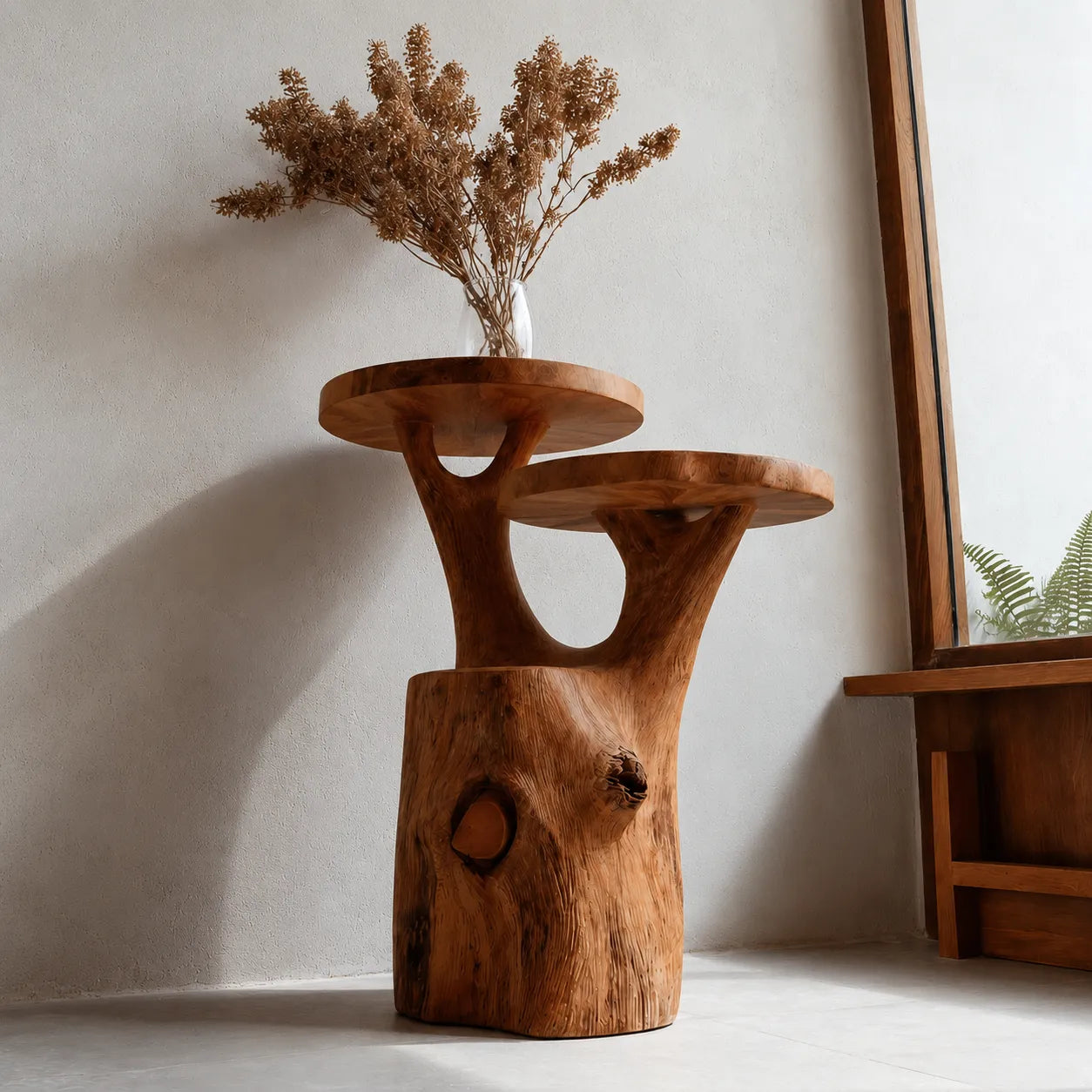 Tiered Natural Solid Wood Side Table with Organic Tree Trunk Base - Livewoodcraft - 7