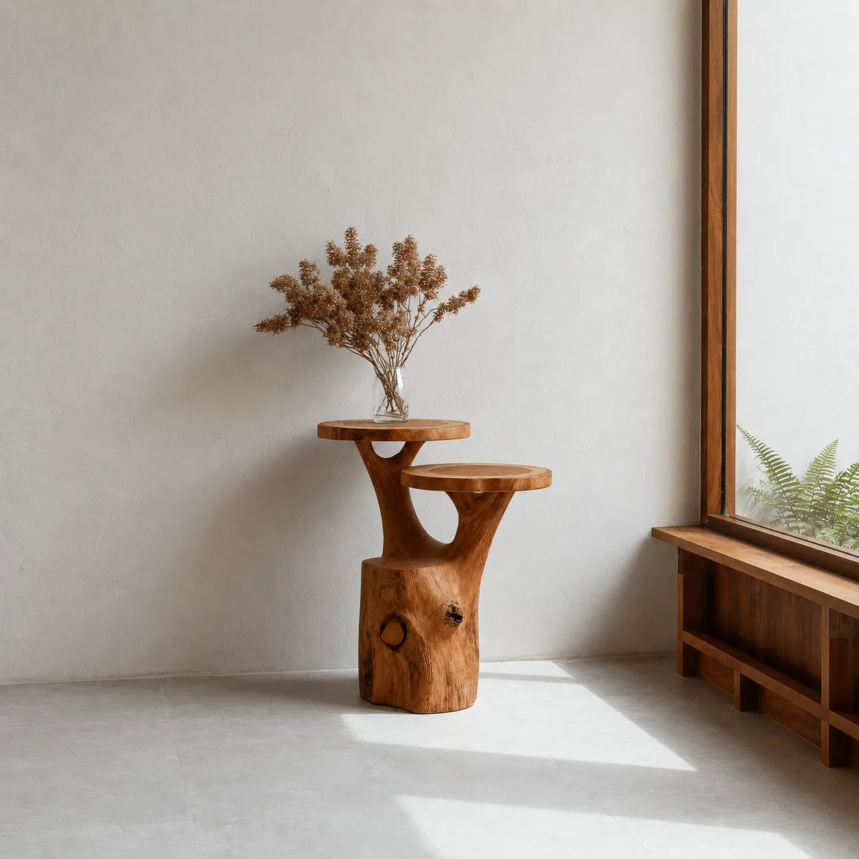 Tiered Natural Solid Wood Side Table with Organic Tree Trunk Base - Livewoodcraft - 8