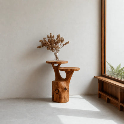 Tiered Natural Solid Wood Side Table with Organic Tree Trunk Base - Livewoodcraft - 8