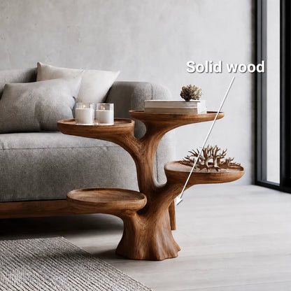 Tiered Natural Solid Wood Side Table with Sculptural Branch Base - Livewoodcraft - 10