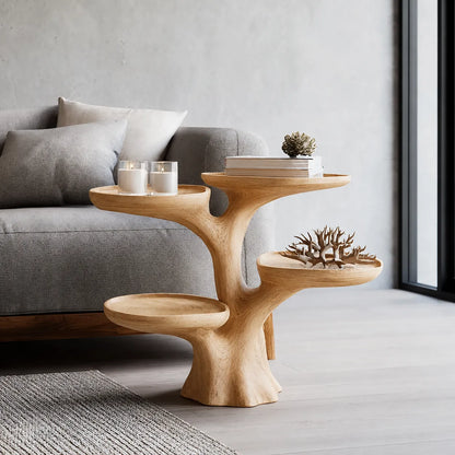 Tiered Natural Solid Wood Side Table with Sculptural Branch Base - Livewoodcraft - 3