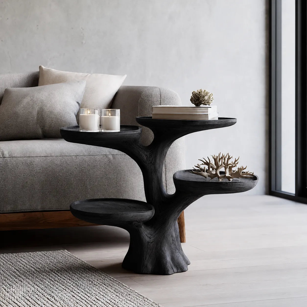Tiered Natural Solid Wood Side Table with Sculptural Branch Base - Livewoodcraft - 4