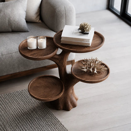 Tiered Natural Solid Wood Side Table with Sculptural Branch Base - Livewoodcraft - 6