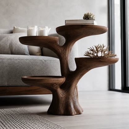 Tiered Natural Solid Wood Side Table with Sculptural Branch Base - Livewoodcraft - 8