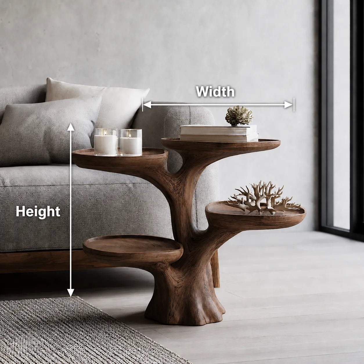 Tiered Natural Solid Wood Side Table with Sculptural Branch Base - Livewoodcraft - 9