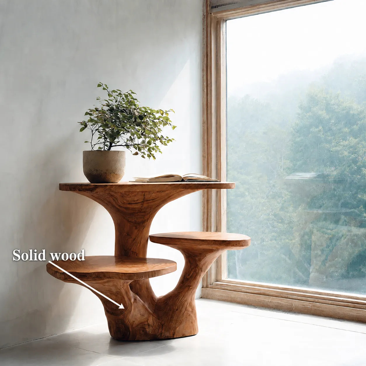 Tiered Natural Solid Wood Side Table with Sculptural Organic Base - Livewoodcraft - 10