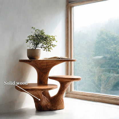 Tiered Natural Solid Wood Side Table with Sculptural Organic Base - Livewoodcraft - 10