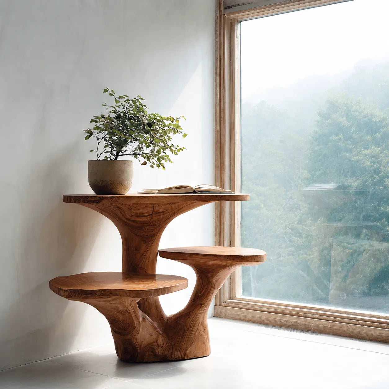 Tiered Natural Solid Wood Side Table with Sculptural Organic Base - Livewoodcraft - 2