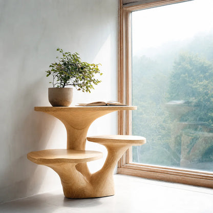 Tiered Natural Solid Wood Side Table with Sculptural Organic Base - Livewoodcraft - 3