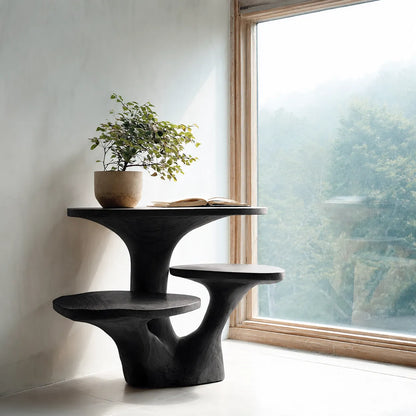 Tiered Natural Solid Wood Side Table with Sculptural Organic Base - Livewoodcraft - 4