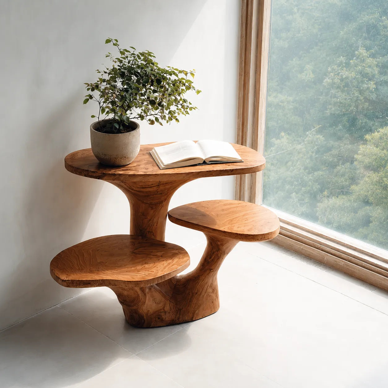 Tiered Natural Solid Wood Side Table with Sculptural Organic Base - Livewoodcraft - 5