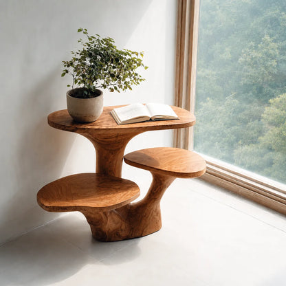 Tiered Natural Solid Wood Side Table with Sculptural Organic Base - Livewoodcraft - 5