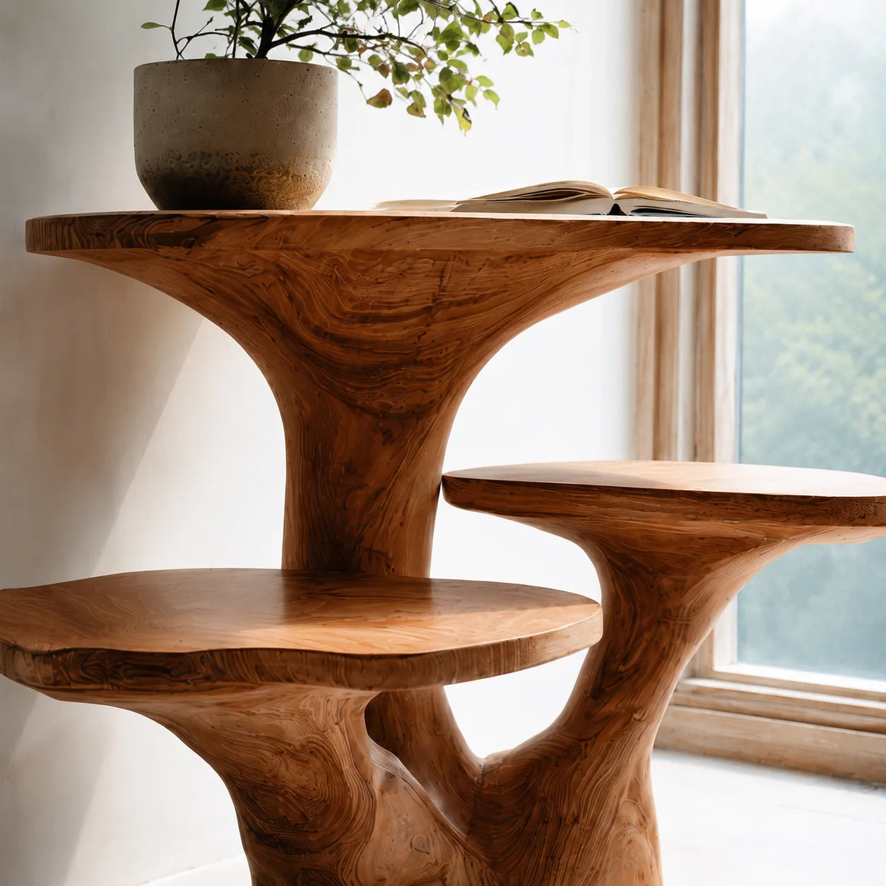 Tiered Natural Solid Wood Side Table with Sculptural Organic Base - Livewoodcraft - 6
