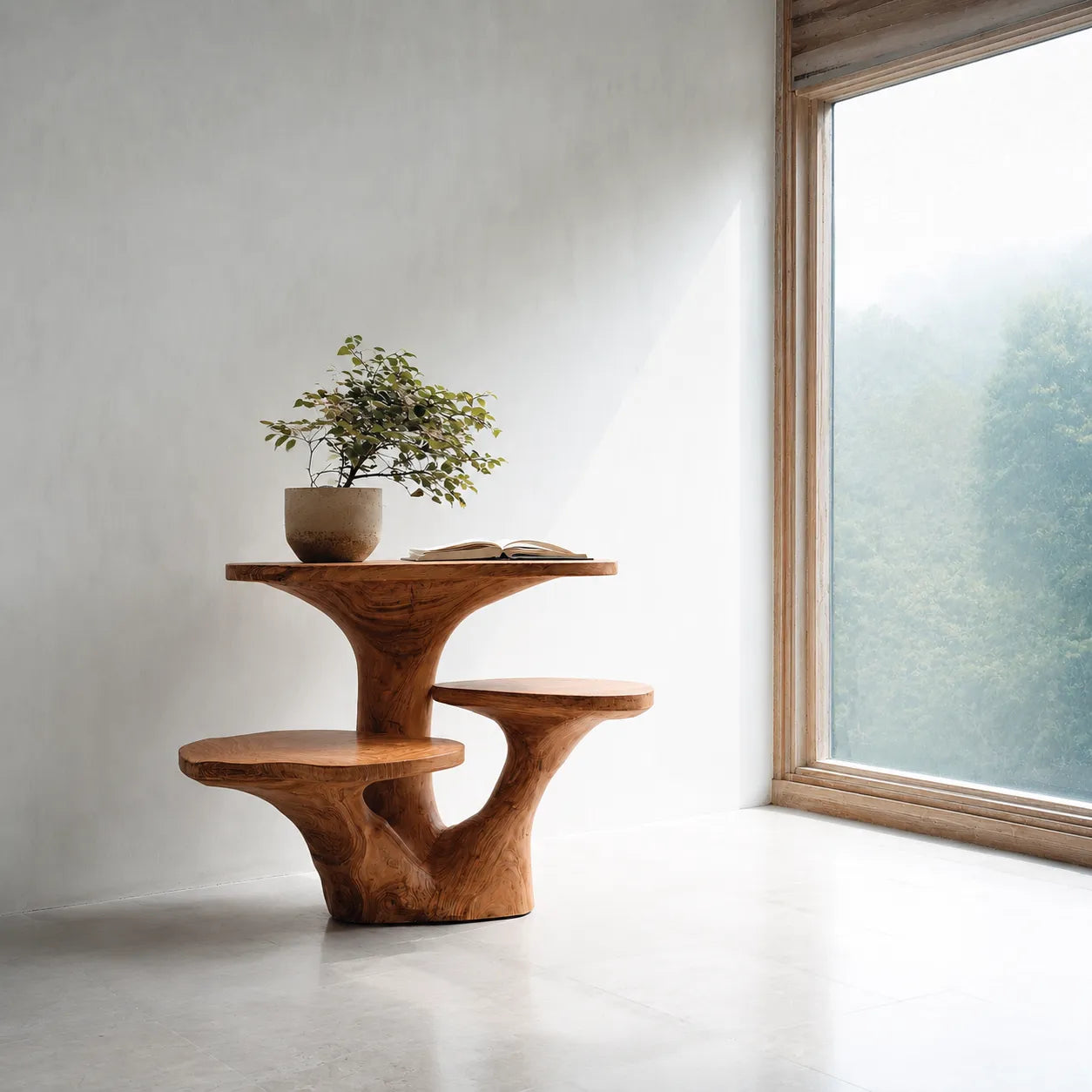 Tiered Natural Solid Wood Side Table with Sculptural Organic Base - Livewoodcraft - 7