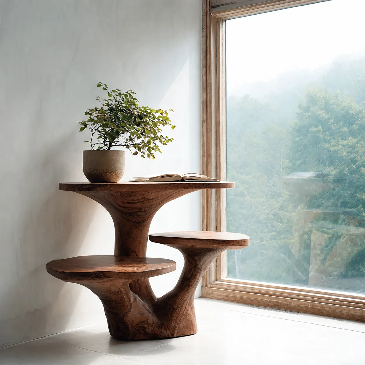 Tiered Natural Solid Wood Side Table with Sculptural Organic Base - Livewoodcraft - 8