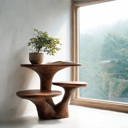 Tiered Natural Solid Wood Side Table with Sculptural Organic Base - Livewoodcraft - 8