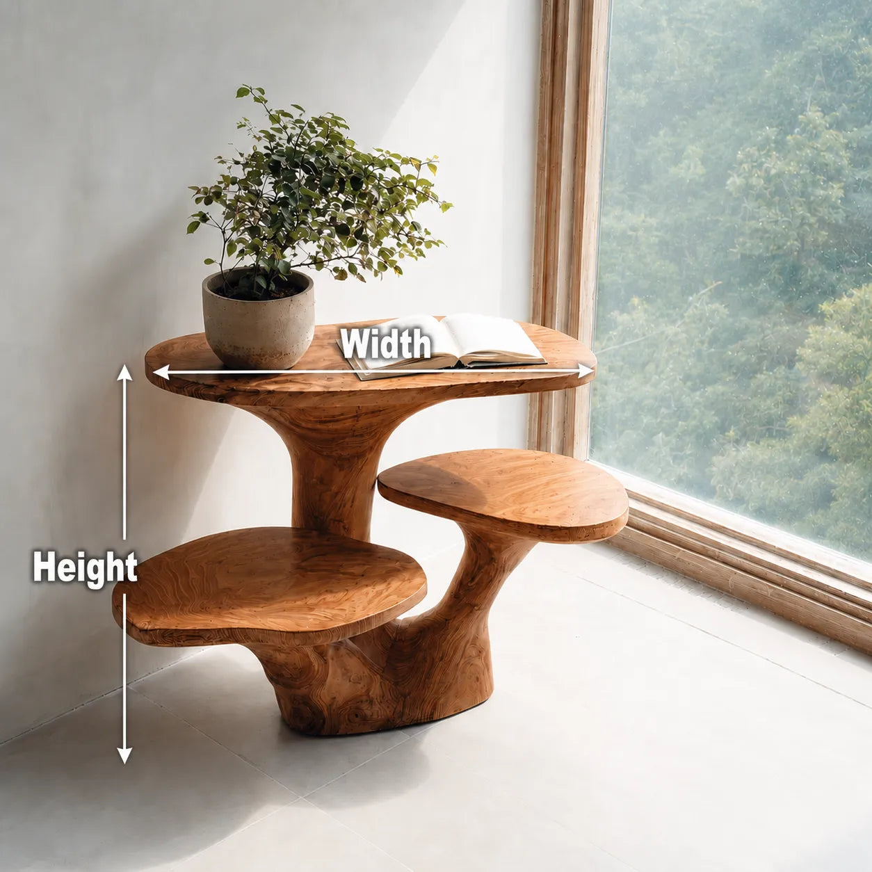 Tiered Natural Solid Wood Side Table with Sculptural Organic Base - Livewoodcraft - 9