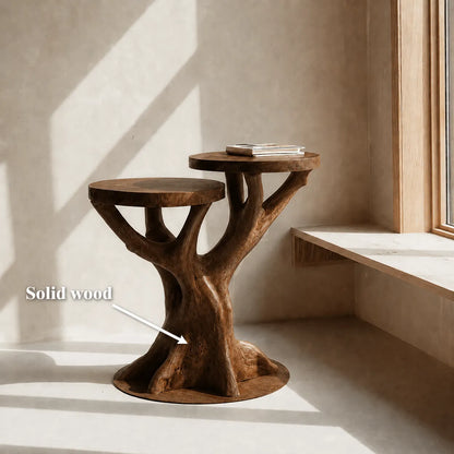 Tiered Natural Solid Wood Side Table with Sculptural Tree Base - Livewoodcraft - 10